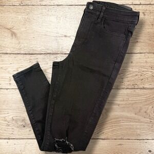 AMERICAN EAGLE Super High Rise Jegging Black Wash Distressed Jeans‎ Size 8